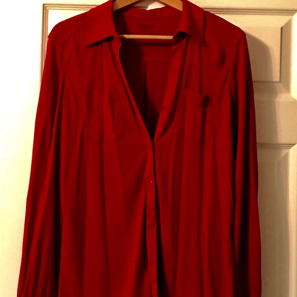 Caslon LP button down blouse in chili red-NWT